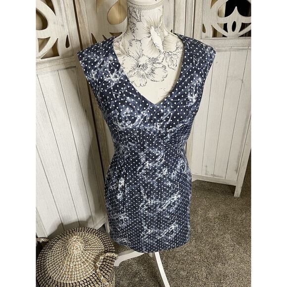 Alberto Makali Denim Polka Dot Lace Back Midi Summer Dress Size 6 - Picture 2 of 9